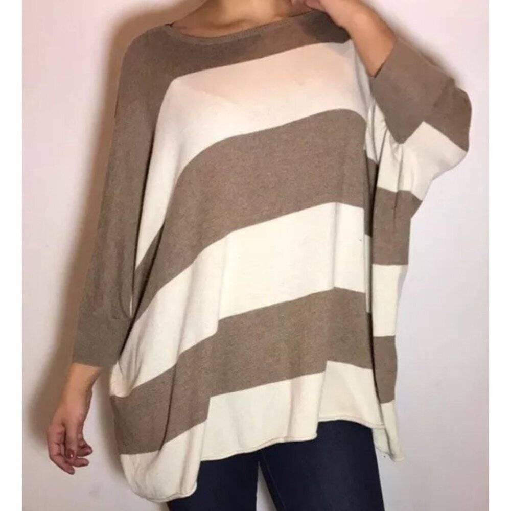 Anthropologie Moth Wool Rabbit Blend Boxy Batwing Striped Pullover Sweater Small
